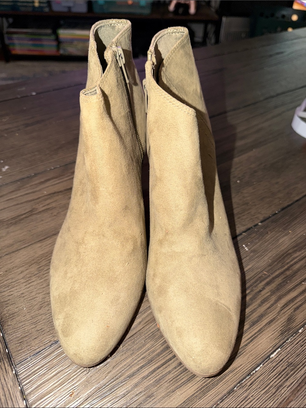 Old Navy Tan Suede Ankle Booties with Side Zipper
